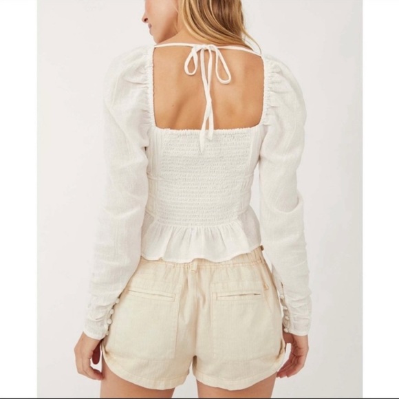 Free People Chloe Puff Sleeve Blouse Smocked Peasant Top Size XS - Picture 2 of 14
